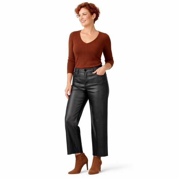 Zara Pants - ZARA Faux Leather Size 6 Cropped Wide Leg Pants Black